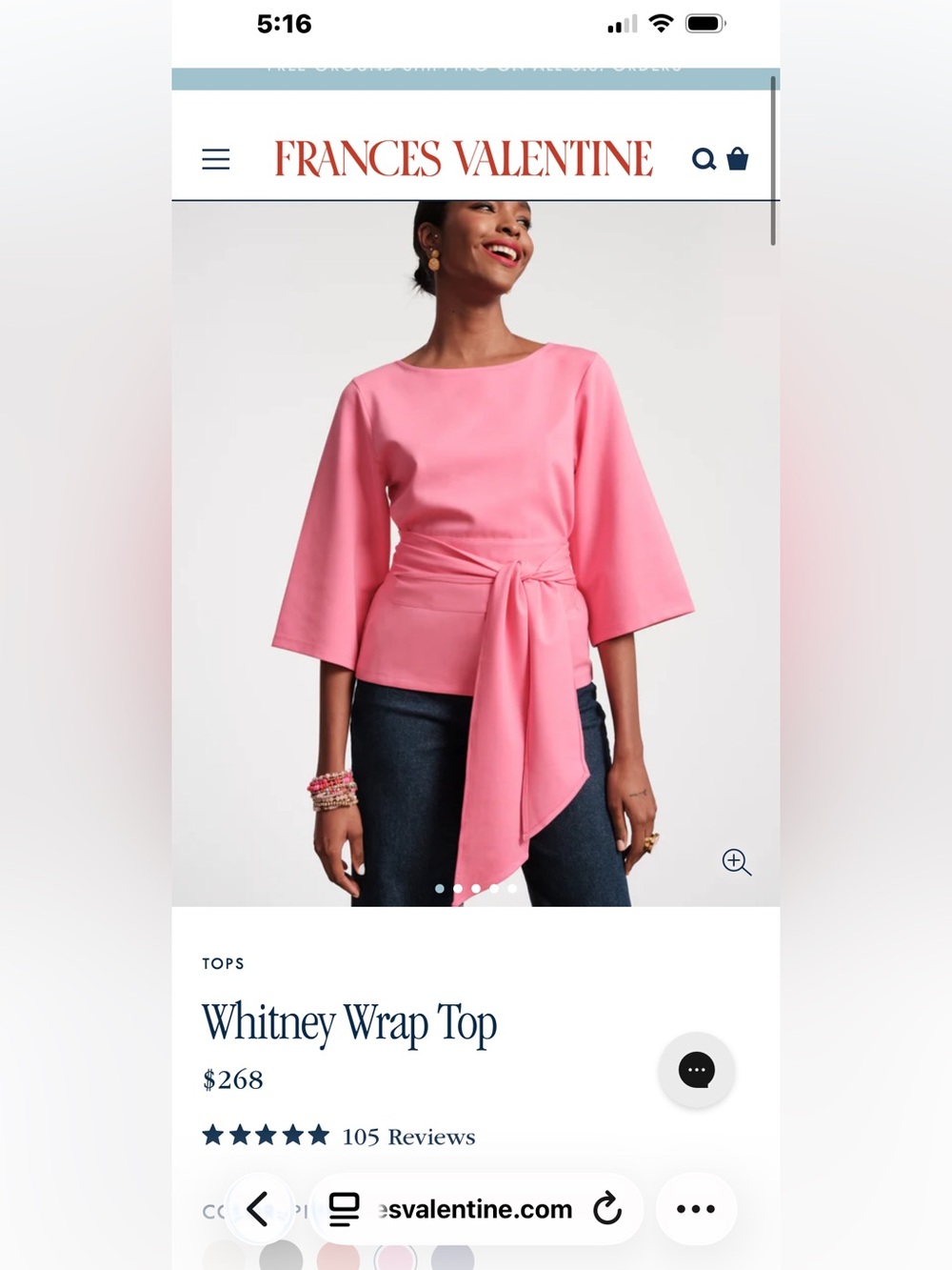Frances Valentine Whitney Wrap Top - Pink NWT